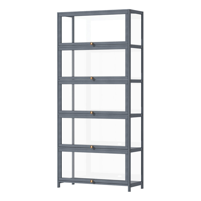 5 Tier Display Storage Cabinet With Magnetic Closure Door Hallway Shelves Cabinet For Living Room Dining Room Kitchen Bathroom Size 78.5X32X172Cm Gray