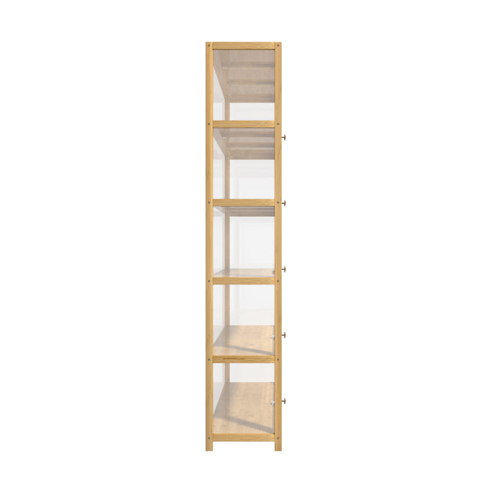5 Tier Display Storage Cabinet With Magnetic Closure Door Hallway Shelves Cabinet For Living Room Dining Room Kitchen Bathroom Size 78.5X32X172Cm Natural