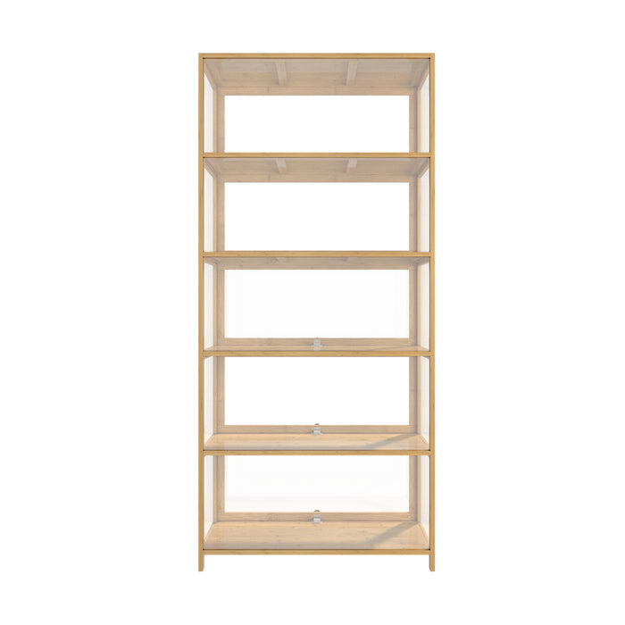 5 Tier Display Storage Cabinet With Magnetic Closure Door Hallway Shelves Cabinet For Living Room Dining Room Kitchen Bathroom Size 78.5X32X172Cm Natural