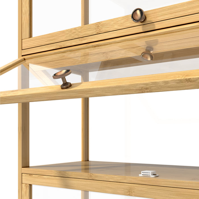 5 Tier Display Storage Cabinet With Magnetic Closure Door Hallway Shelves Cabinet For Living Room Dining Room Kitchen Bathroom Size 78.5X32X172Cm Natural