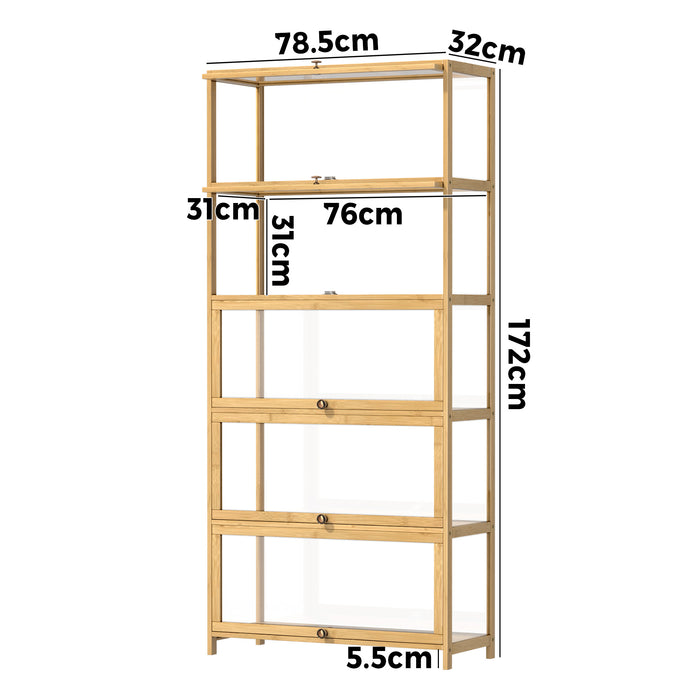 5 Tier Display Storage Cabinet With Magnetic Closure Door Hallway Shelves Cabinet For Living Room Dining Room Kitchen Bathroom Size 78.5X32X172Cm Natural