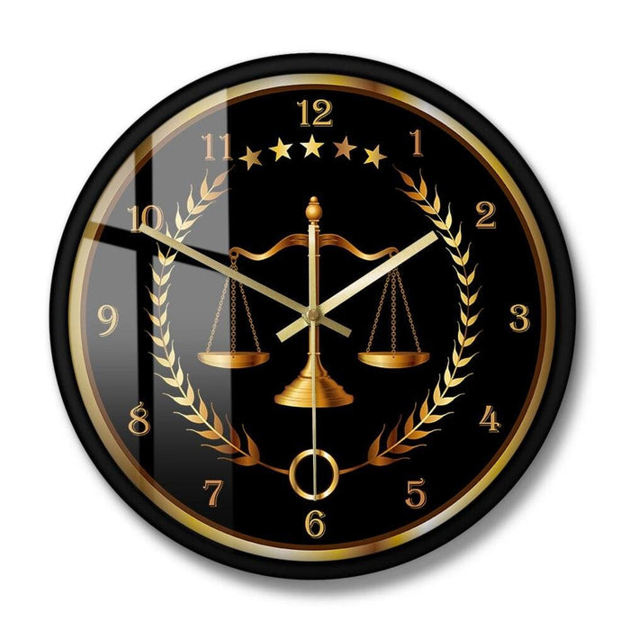 Scale of Justice Modern Wall Clock Non Ticking Timepiece