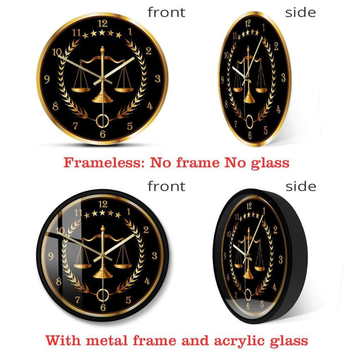Scale of Justice Modern Wall Clock Non Ticking Timepiece