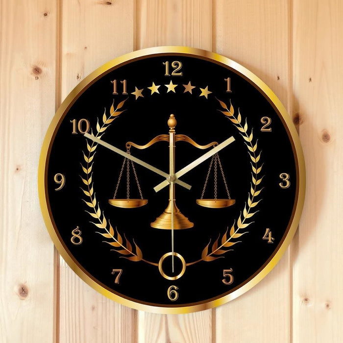 Scale of Justice Modern Wall Clock Non Ticking Timepiece