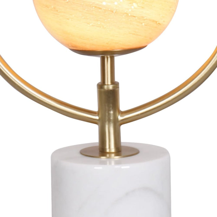 Sculptural Orange Glass Table Lamp With White Marble Base
