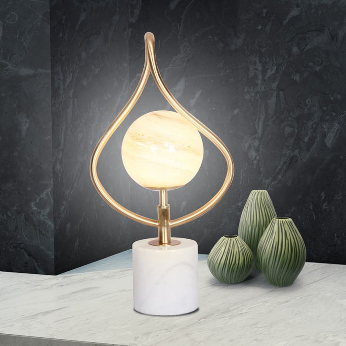 Sculptural Orange Glass Table Lamp with White Marble Base