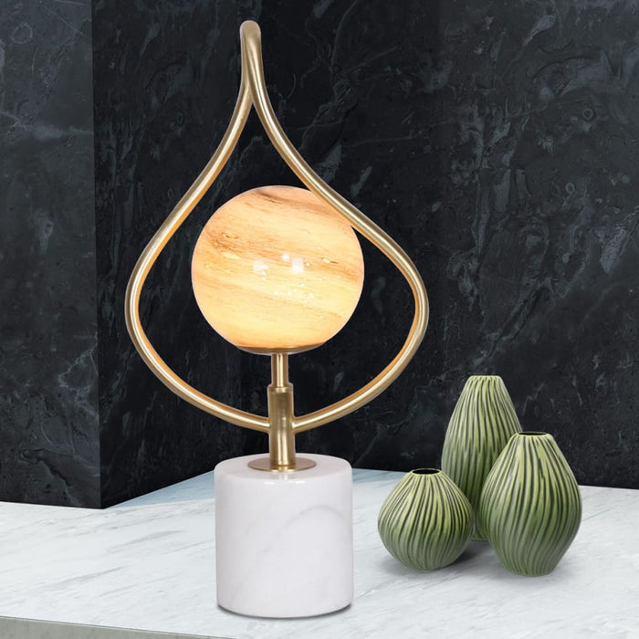 Sculptural Orange Glass Table Lamp with White Marble Base