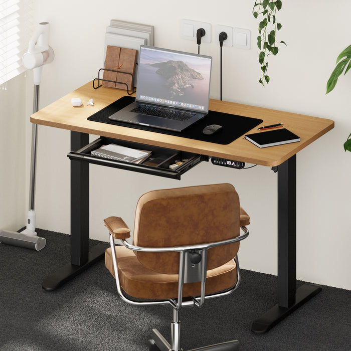 120Cm Electric Standing Desk With Drawer Height Adjustable Black & Oak
