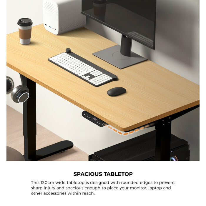 120Cm Electric Standing Desk With Drawer Height Adjustable Black & Oak