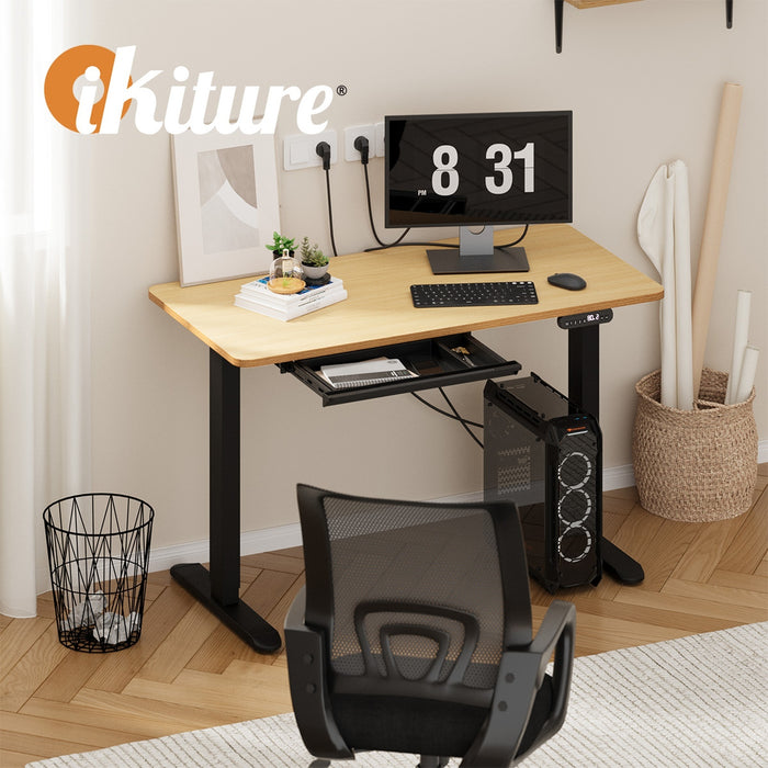 120Cm Electric Standing Desk With Drawer Height Adjustable Black & Oak