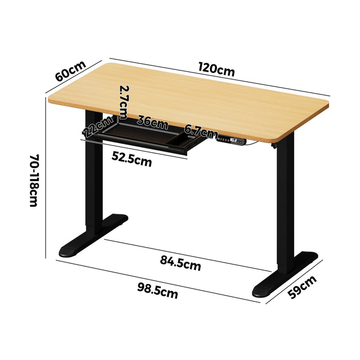 120Cm Electric Standing Desk With Drawer Height Adjustable Black & Oak