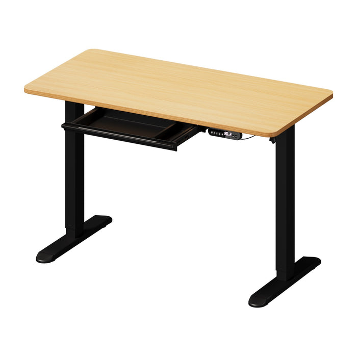 120Cm Electric Standing Desk With Drawer Height Adjustable Black & Oak