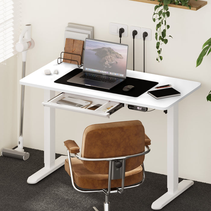 120Cm Electric Standing Desk With Drawer Adjustable Height White