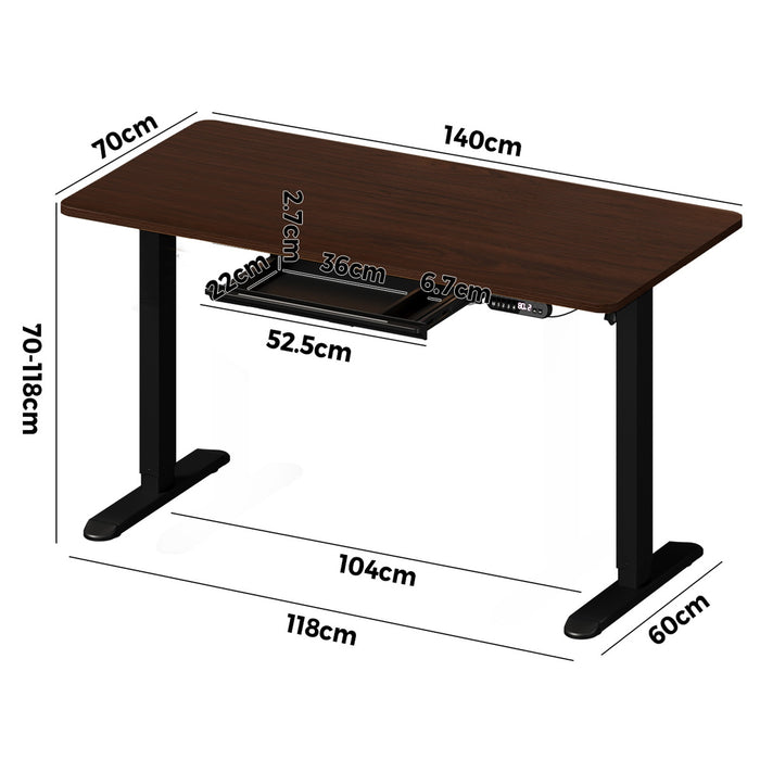 140Cm Electric Standing Desk With Drawer Adjustable Office Table Black