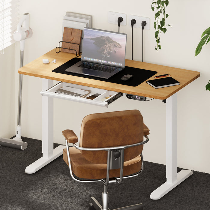 140Cm Electric Standing Desk With Drawer Adjustable Office Table White