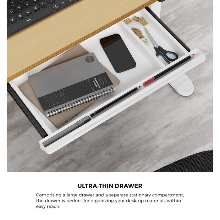 140Cm Electric Standing Desk With Drawer Adjustable Office Table White