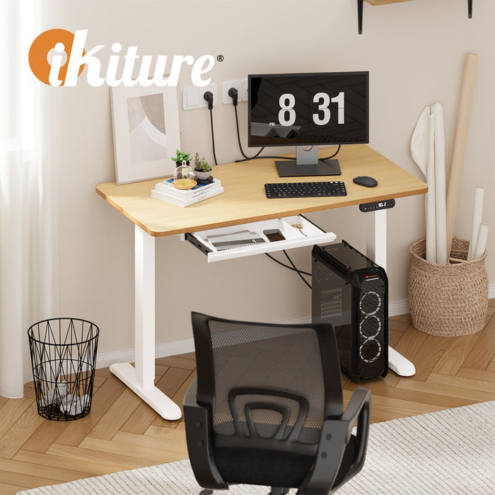 140Cm Electric Standing Desk With Drawer Adjustable Office Table White