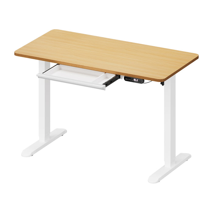 140Cm Electric Standing Desk With Drawer Adjustable Office Table White