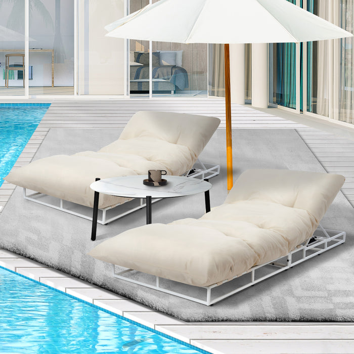2Pcs Sun Lounger With Table Day Bed Outdoor Patio Furniture Setting Beige