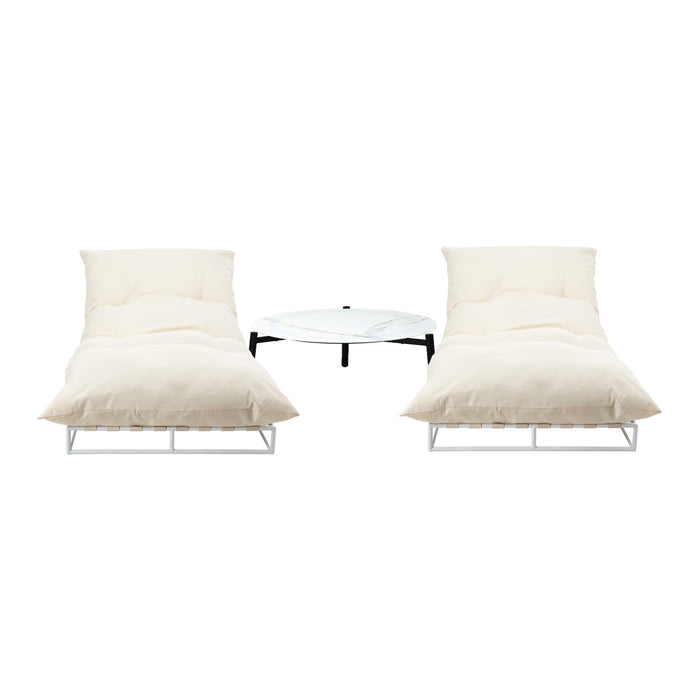 2Pcs Sun Lounger With Table Day Bed Outdoor Patio Furniture Setting Beige