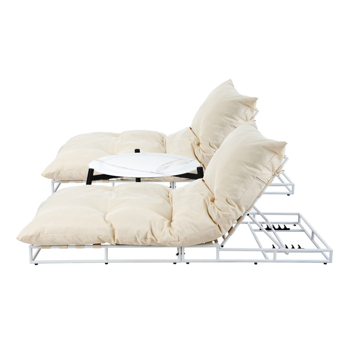 2Pcs Sun Lounger With Table Day Bed Outdoor Patio Furniture Setting Beige