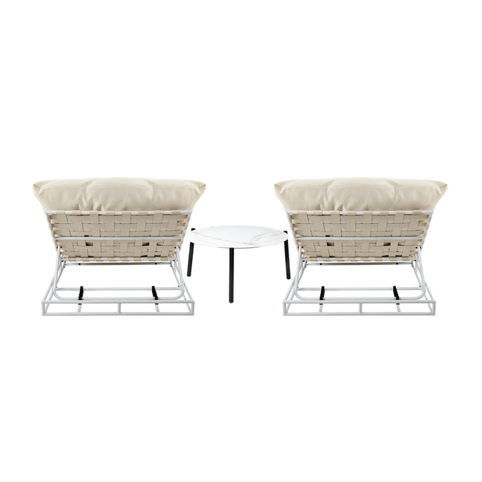 2Pcs Sun Lounger With Table Day Bed Outdoor Patio Furniture Setting Beige