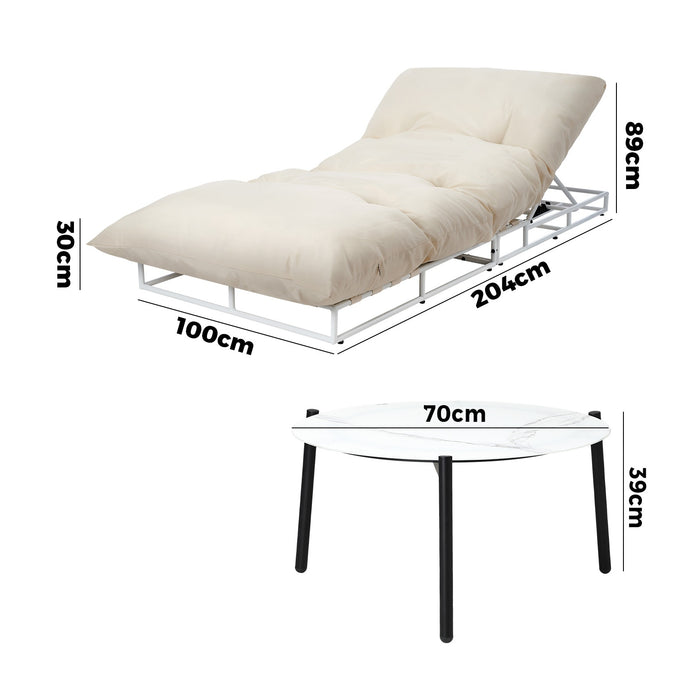 2Pcs Sun Lounger With Table Day Bed Outdoor Patio Furniture Setting Beige
