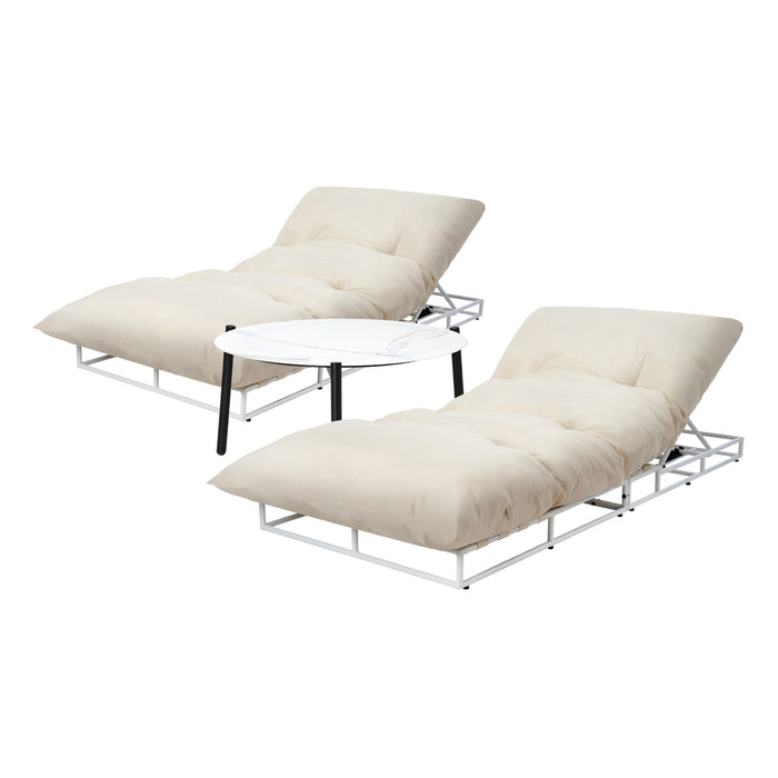 2Pcs Sun Lounger With Table Day Bed Outdoor Patio Furniture Setting Beige