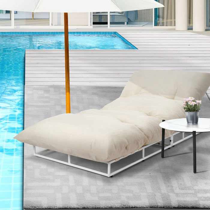 Outdoor Sun Lounger With Table Sofa Day Bed Patio Furniture Setting Beige