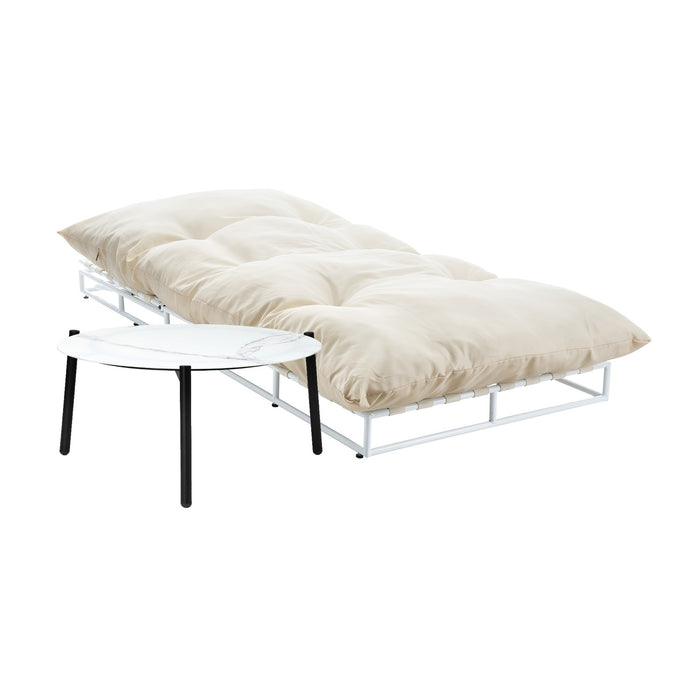 Outdoor Sun Lounger With Table Sofa Day Bed Patio Furniture Setting Beige