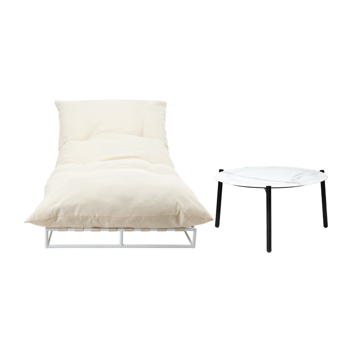 Outdoor Sun Lounger With Table Sofa Day Bed Patio Furniture Setting Beige