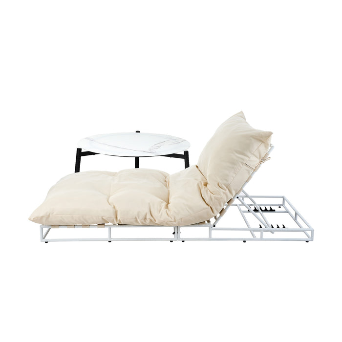 Outdoor Sun Lounger With Table Sofa Day Bed Patio Furniture Setting Beige