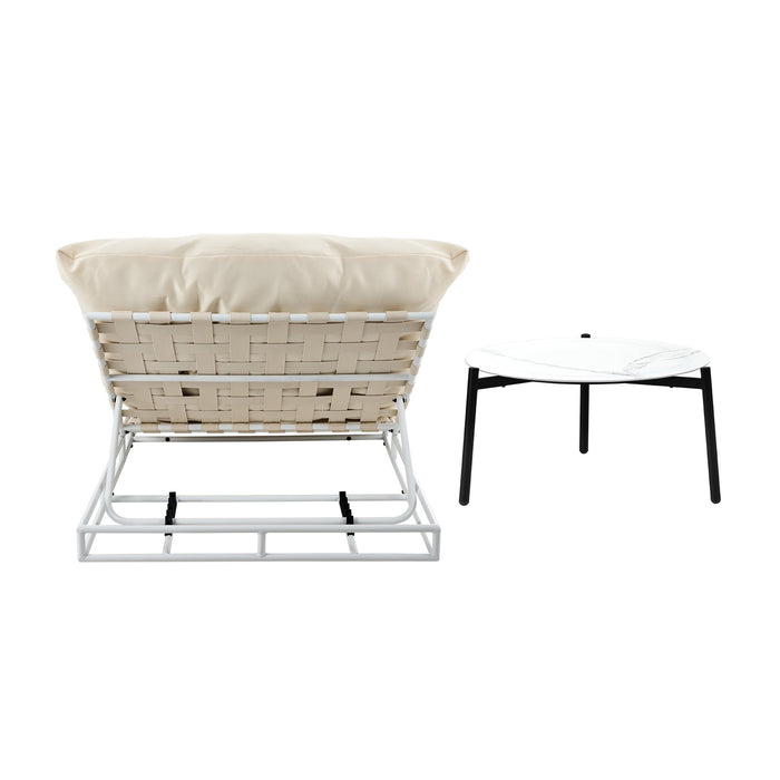 Outdoor Sun Lounger With Table Sofa Day Bed Patio Furniture Setting Beige