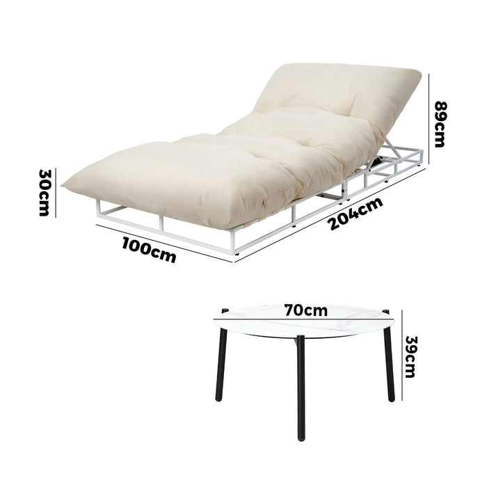 Outdoor Sun Lounger With Table Sofa Day Bed Patio Furniture Setting Beige