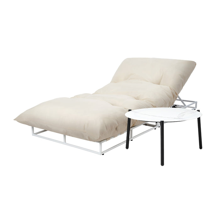 Outdoor Sun Lounger With Table Sofa Day Bed Patio Furniture Setting Beige