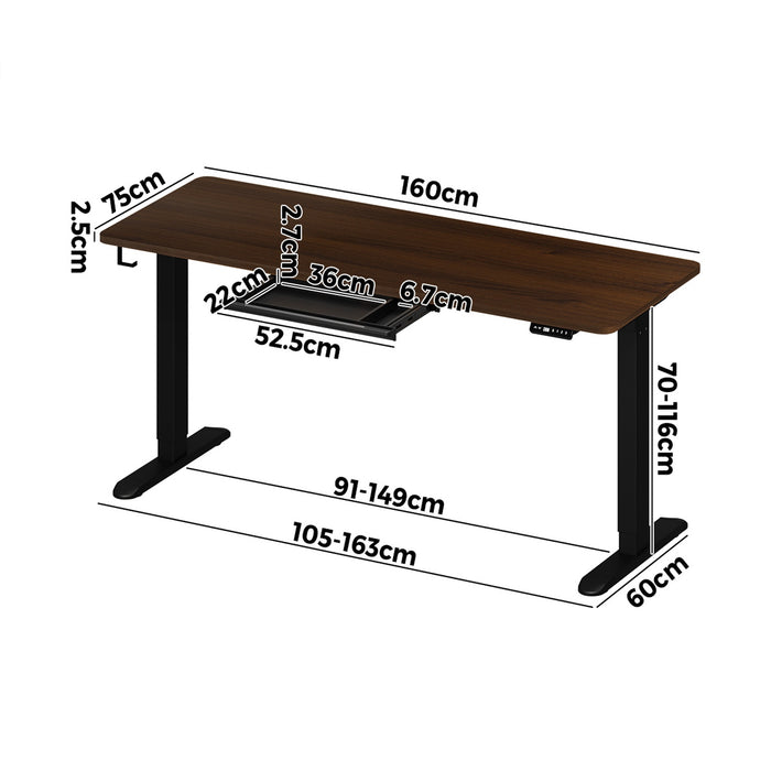 160Cm Standing Desk With Drawer Motorized Adjustable Office Table Black