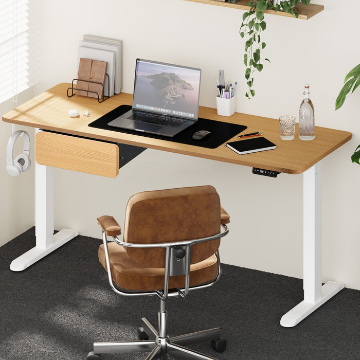 160Cm Electric Standing Desk W / Drawer Motorised Adjustable Oak White