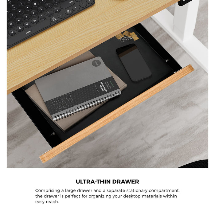 160Cm Electric Standing Desk W / Drawer Motorised Adjustable Oak White