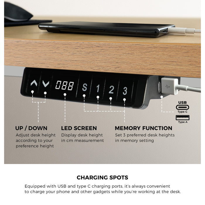 160Cm Electric Standing Desk W / Drawer Motorised Adjustable Oak White