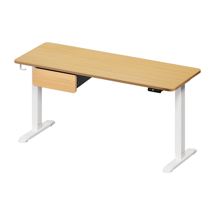 160Cm Electric Standing Desk W / Drawer Motorised Adjustable Oak White