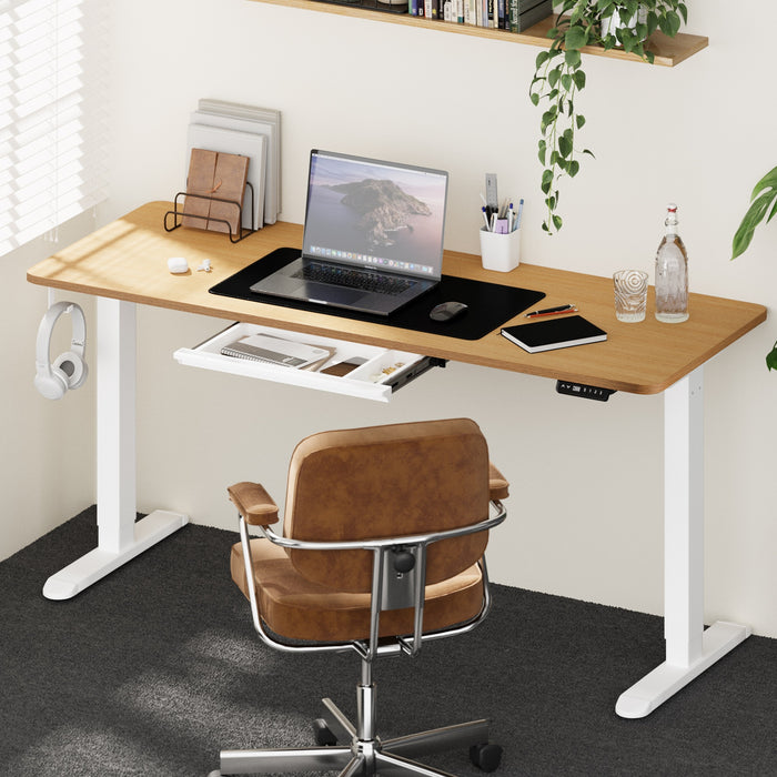 160Cm Standing Desk With Drawer Motorized Adjustable Office Table White