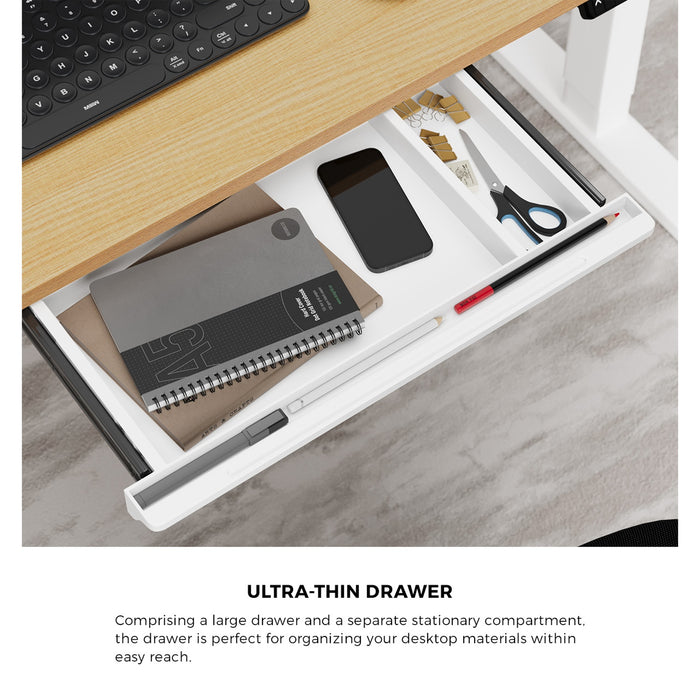 160Cm Standing Desk With Drawer Motorized Adjustable Office Table White