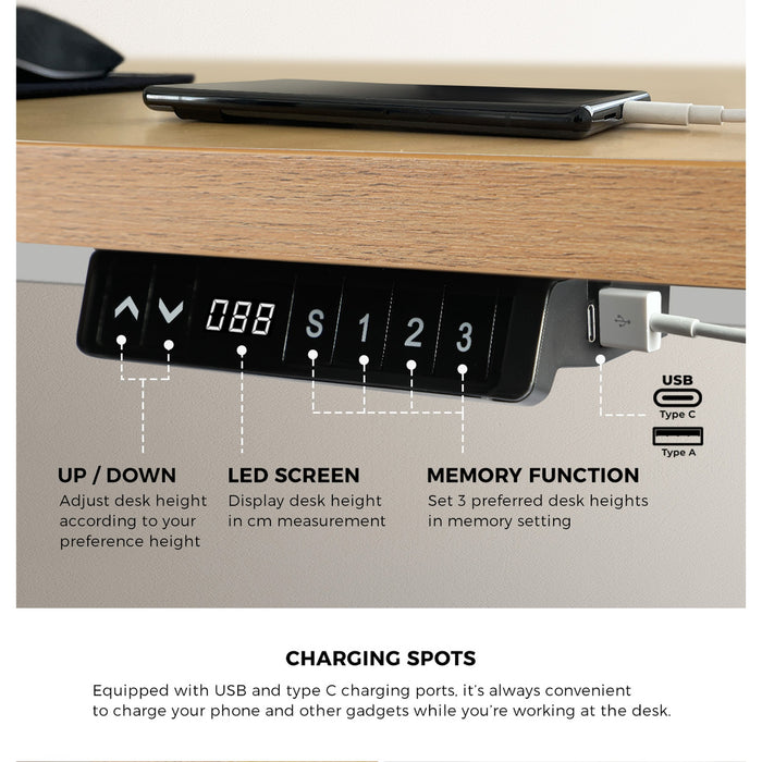 160Cm Standing Desk With Drawer Motorized Adjustable Office Table White