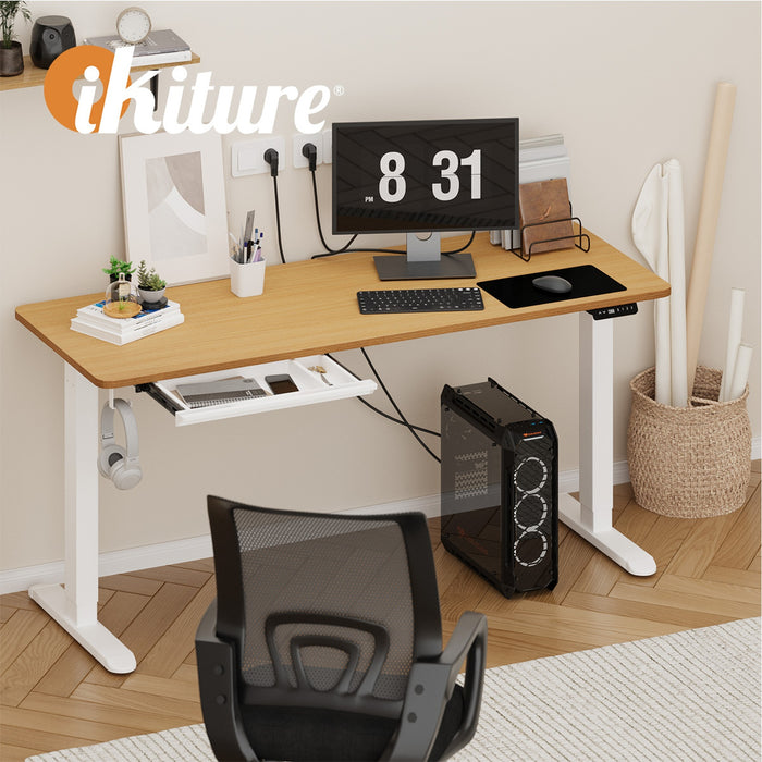 160Cm Standing Desk With Drawer Motorized Adjustable Office Table White