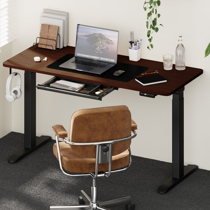 140Cm Electric Standing Desk With Drawer Height Adjustable Black Walnut