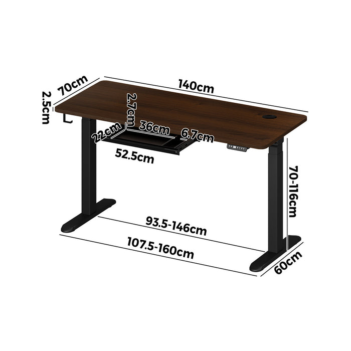 140Cm Electric Standing Desk With Drawer Height Adjustable Black Walnut