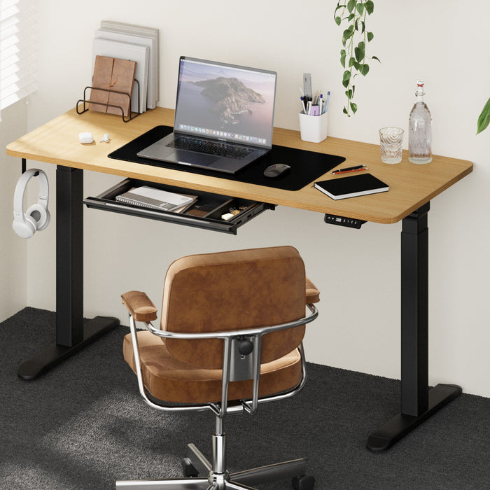 150Cm Electric Standing Desk With Drawer Height Adjustable Black Oak