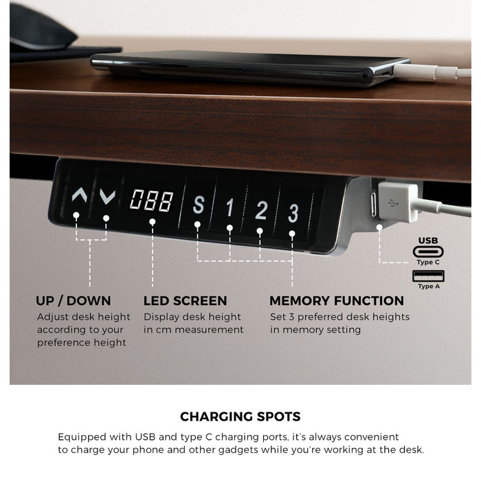 150Cm Electric Standing Desk With Drawer Height Adjustable Black Walnut