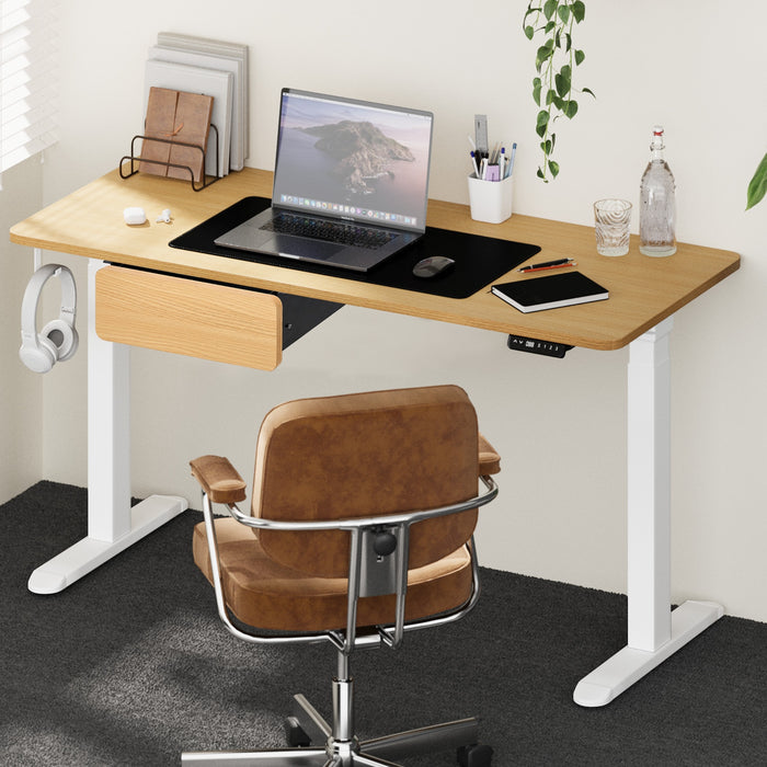 150Cm Electric Standing Desk Dual Motor Drawer Adjustable Oak White