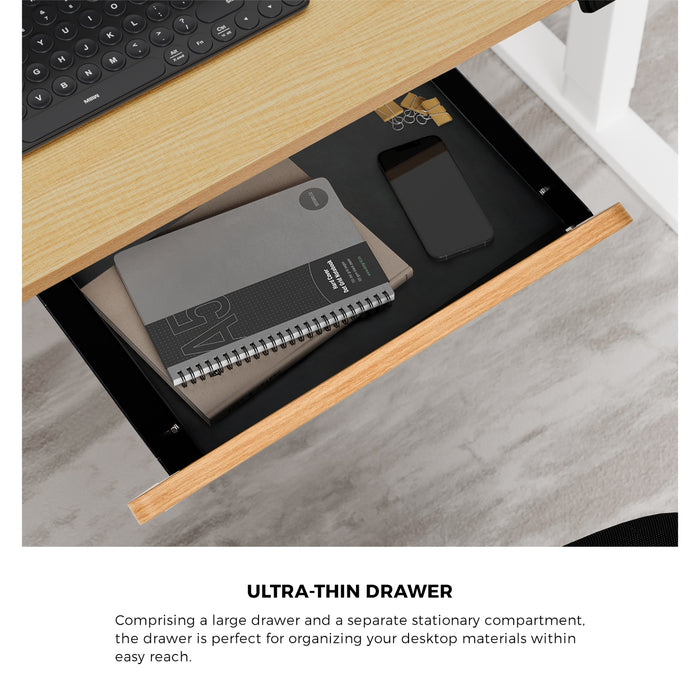 150Cm Electric Standing Desk Dual Motor Drawer Adjustable Oak White